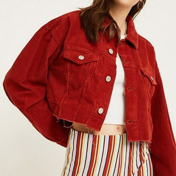 BDG Jackets & Blazers - UO BDG Corduroy Red Button Up Cropped Jacket